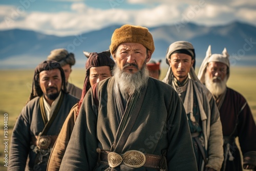 Tatar Mongols: nomadic warriors and conquerors, cultural legacy, military prowess, Eurasian steppes strength, traditional attire, resilience and the spirit of the historic nomadic lifestyle. photo