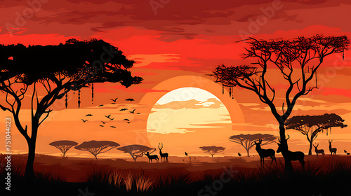 A vector image of a traditional African savannah. © Tayyab