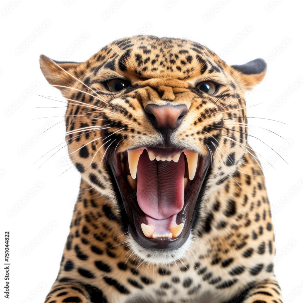 Obraz premium Jaguar's startled facial expressionisolated on transparent background, element remove background, element for design - animal, wildlife, animal themes