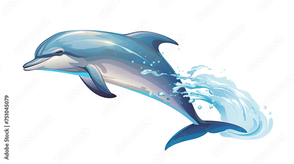A vector representation of a dolphin leaping in the ocean.