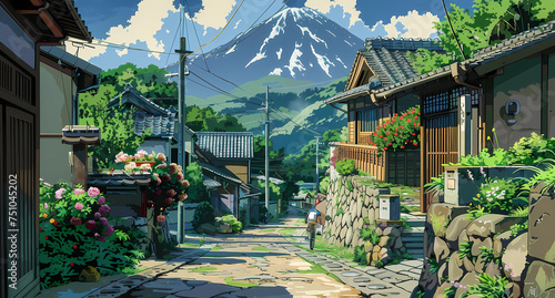 anime background of the street in front house