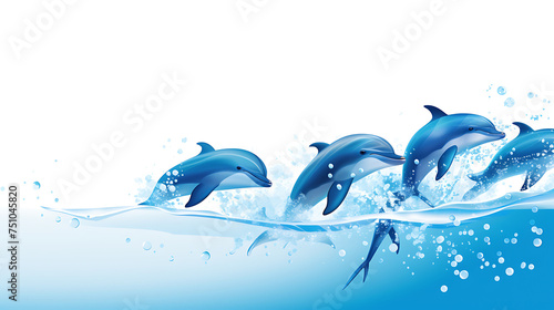 A vector representation of a pod of dolphins swimming.