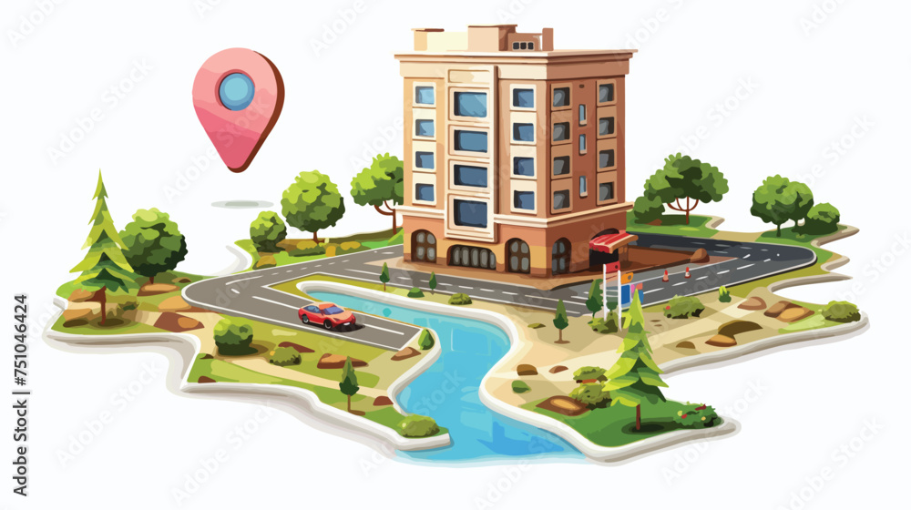 Hotel building on navigation map location isolated o