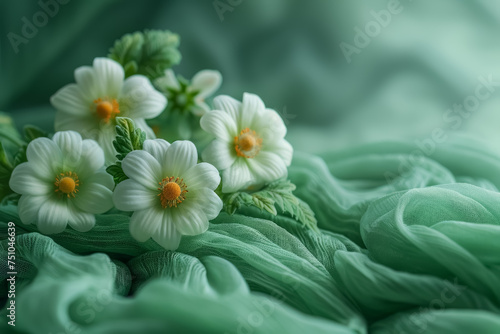 white flowers on green fabric