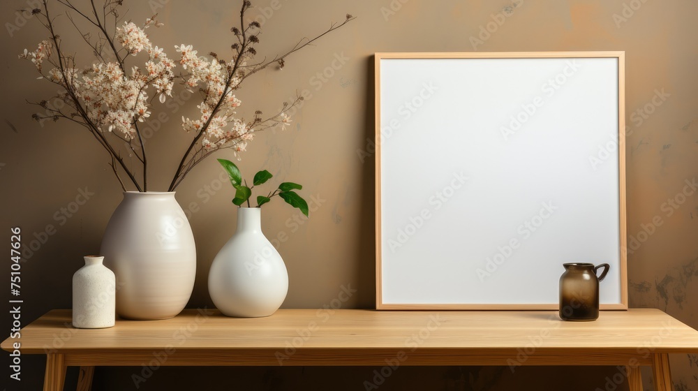 Stylish composition of modern hall interior with elements of rustic and boho style with poster frames, wooden commode and other home accessories. Stylish composition of modern hall interior with elements of rustic and boho style with poster frames, wooden commode and other home accessories.