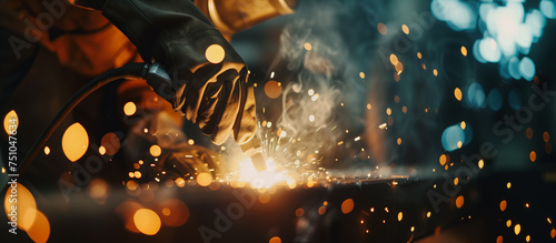 A man is welding metal with sparks flying