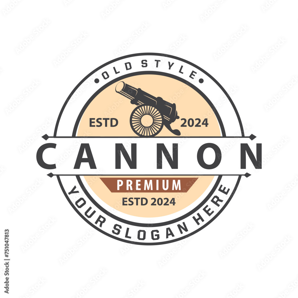 Cannon Logo, Elegant Simple Design Retro Vintage Style, War Artillery Vector, Illustration Symbol Icon