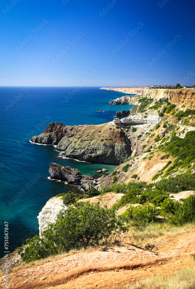 Summer view of Black sea coast near Fiolent cape, Crimea, Ukraine