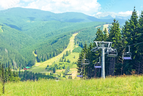 Famous Bukovel ski resort in summer, Carpathian mountains, Ukraine