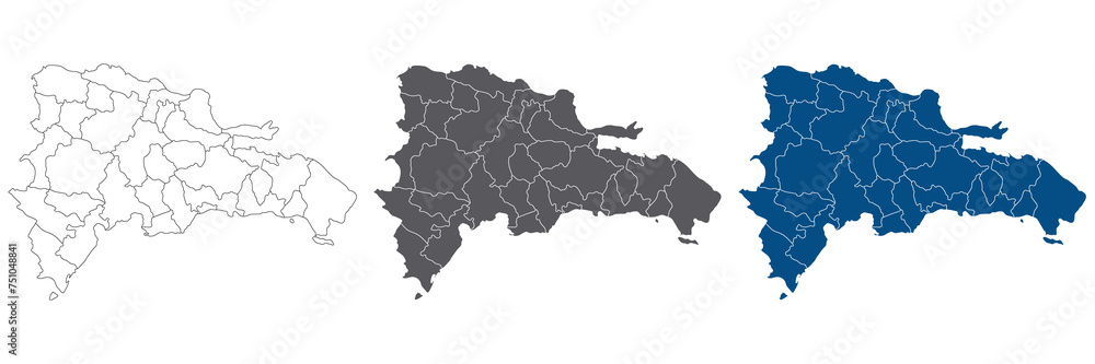 Dominican Republic map. Map of Dominican Republic in administrative provinces in set - obrazy, fototapety, plakaty 