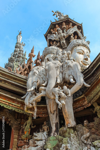 Close up on the roof of Sanctuary of Truth, Pattaya, Thailand.