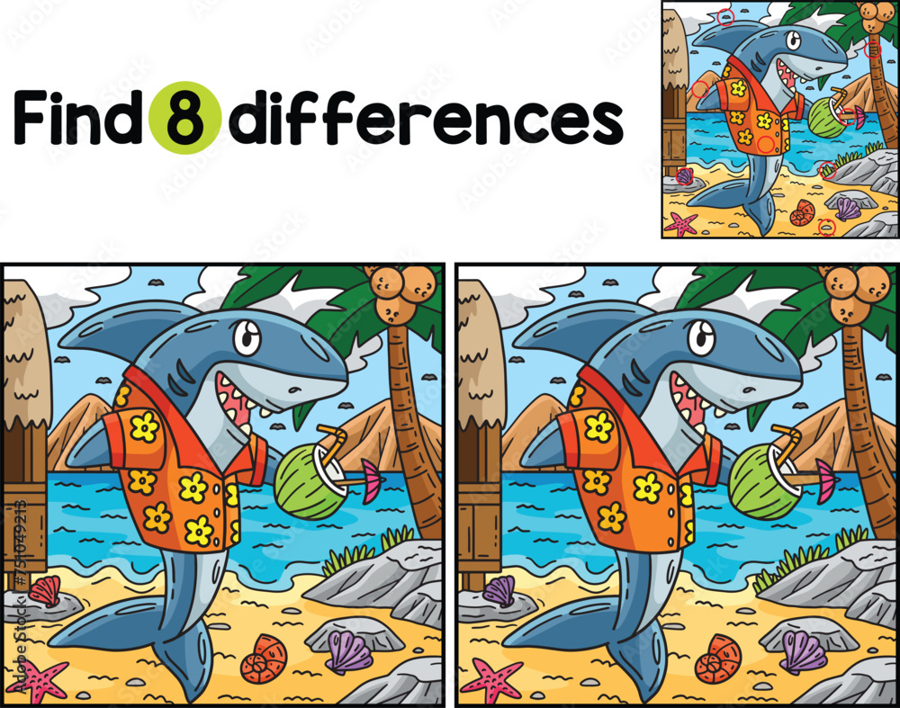 Shark with Tropical Drink Find The Differences