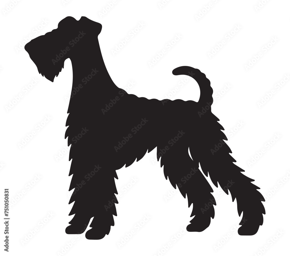 Black and White Airedale Terrier Silhouette. Vector Illustration.