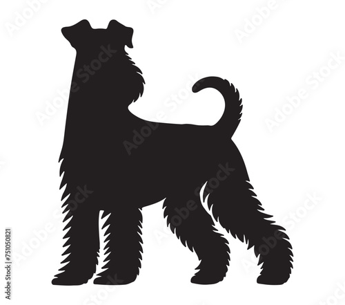 Vector, isolated silhouette of Airedale Terrier.