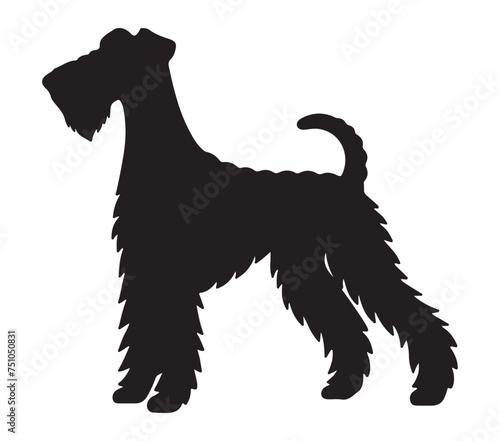 Black and White Airedale Terrier Silhouette. Vector Illustration.