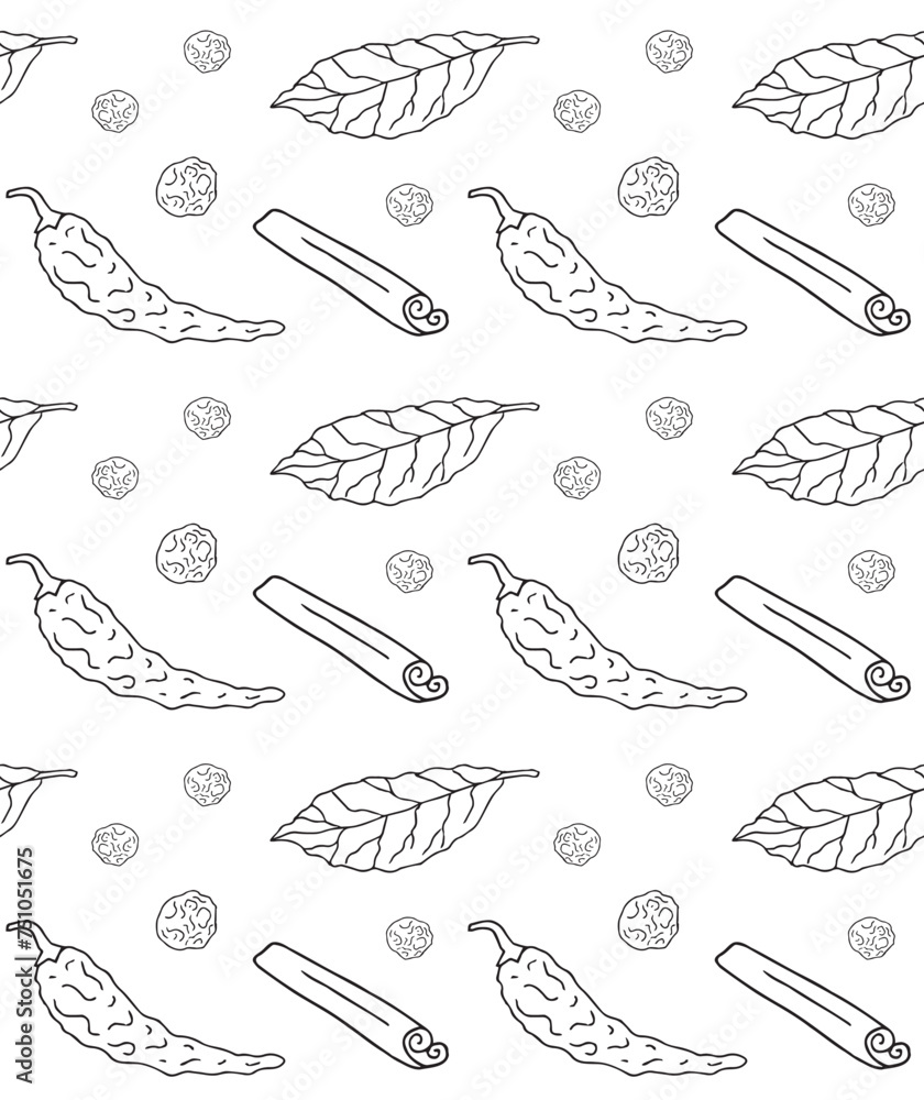Vector seamless pattern of hand drawn sketch doodle outline spices isolated on white background