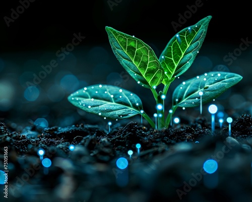 A biocybernetic sapling representing the growth of sustainable development initiatives and green business ventures