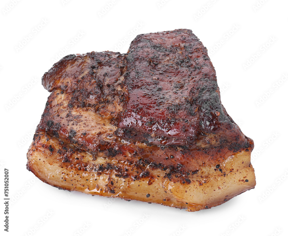 Piece of tasty baked pork belly isolated on white Piece of tasty baked pork belly isolated on white
