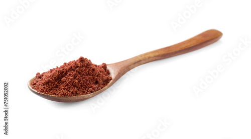 Dried cranberry powder in wooden spoon isolated on white