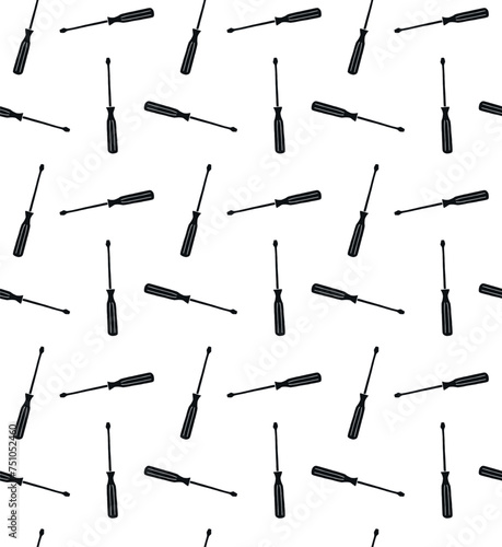 Vector seamless pattern of hand drawn doodle sketch screwdriver isolated on white background