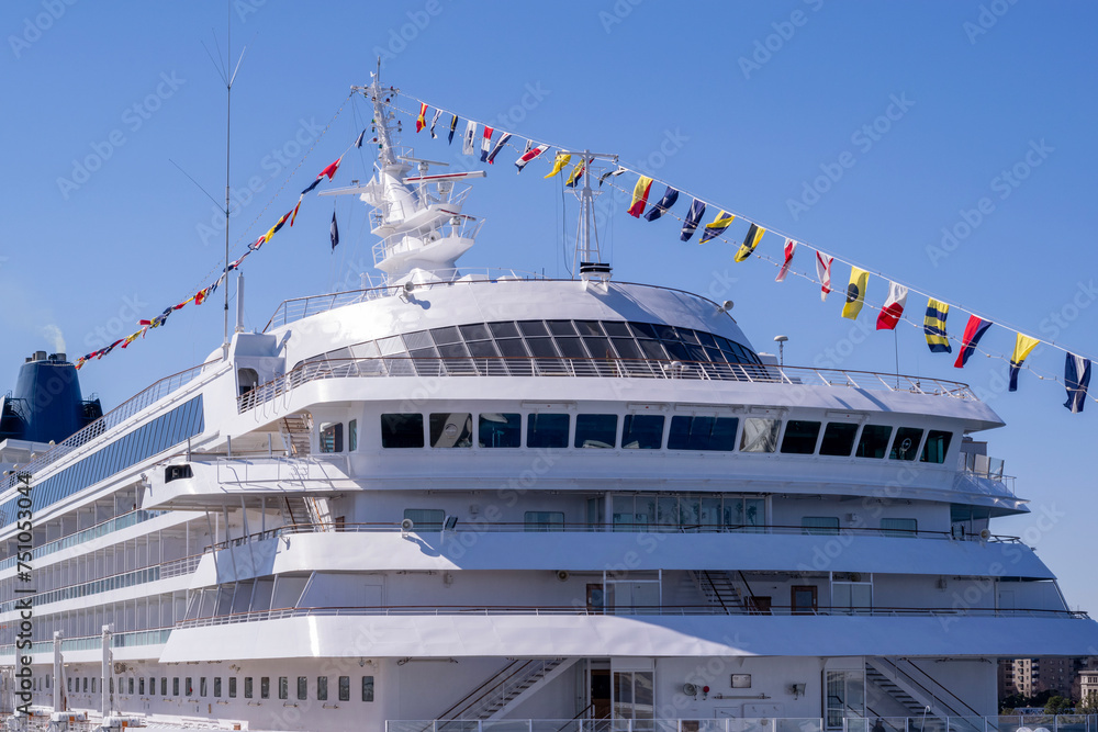 Naklejka premium 青空に映える豪華客船のブリッジ