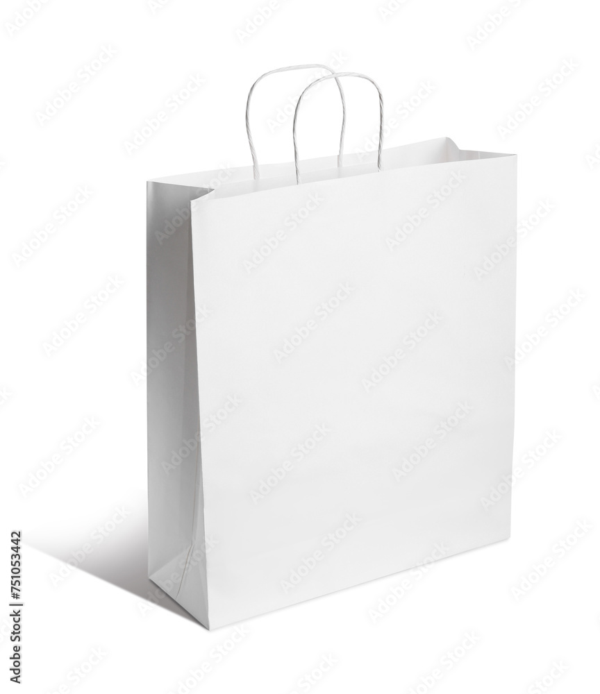 One paper bag with handles isolated on white One paper bag with handles isolated on white