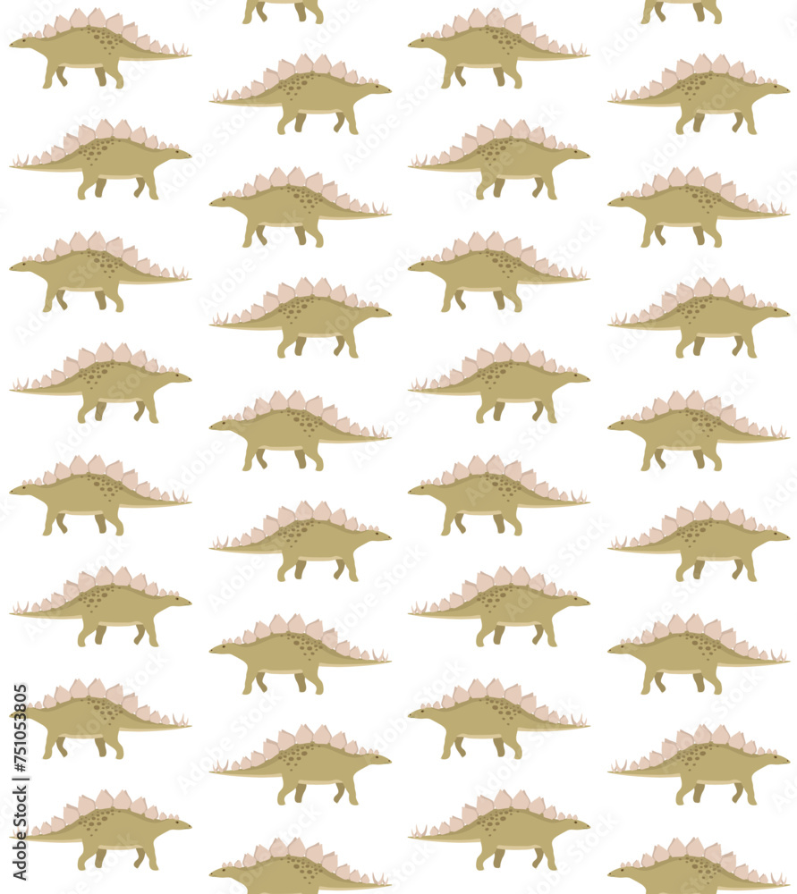 Vector seamless pattern of flat hand drawn stegosaurus dinosaur isolated on white background Vector seamless pattern of flat hand drawn stegosaurus dinosaur isolated on white background