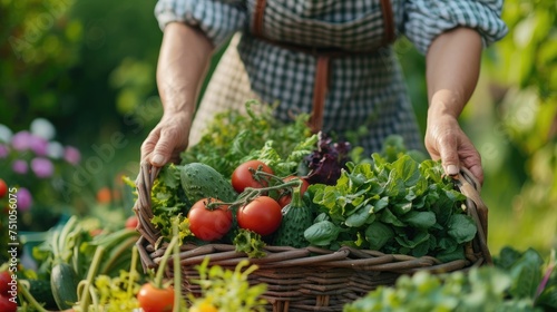 Woman is harvesting vegetables in her garden © Krtola 