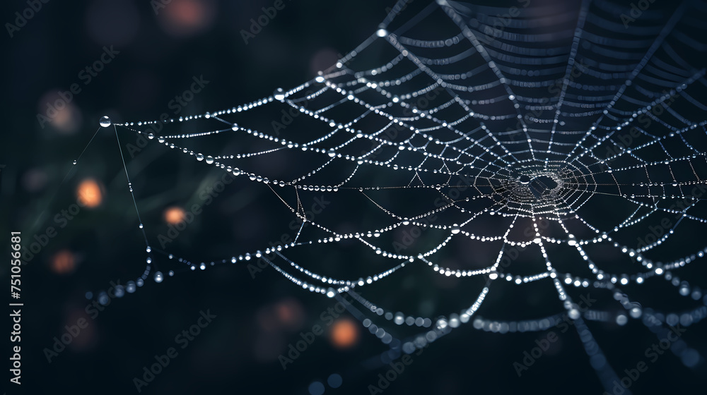 The intricate pattern of a spider web symbolizes networking technology