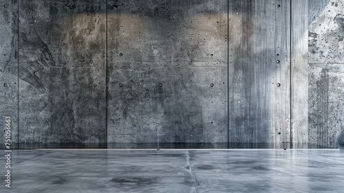 Concrete textured wall and glossy floor - A high-resolution image showcasing a concrete wall with a natural texture alongside a polished floor
