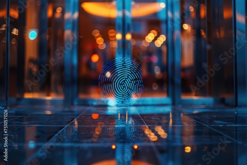 Fingerprint at the entrance to the office glass door, fingerscan with access control on the glass door