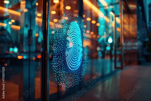 Fingerprint at the entrance to the office glass door, fingerscan with access control on the glass door photo