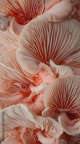 mushrooms, pink filter, lamellar mushrooms, oyster mushrooms, close-up, peach color, color of the year.
