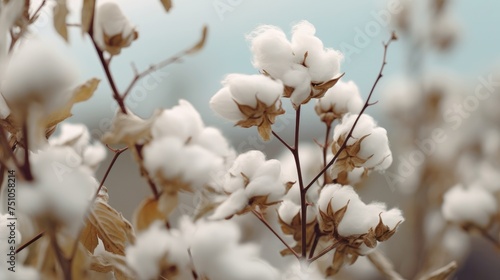 Photo of cotton flowers flying in the wind in the garden