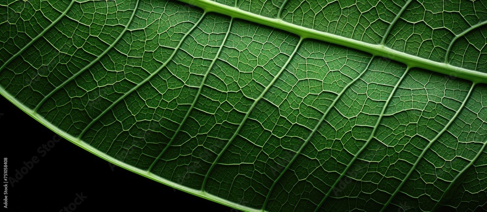 A detailed view of a vibrant green leaf, showcasing intricate veins and ...