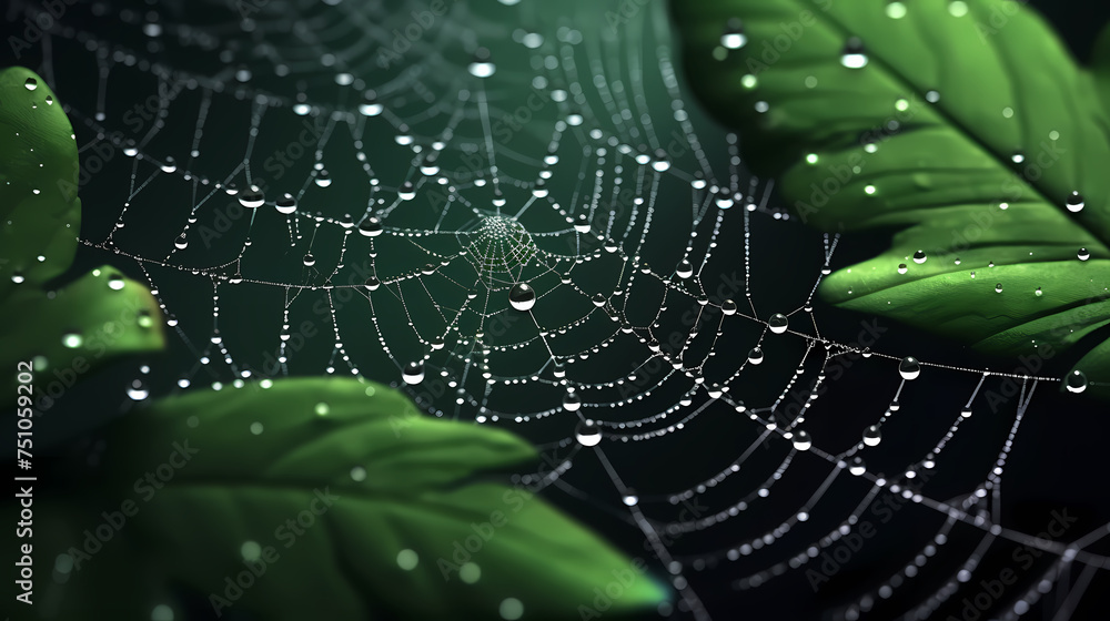 Naklejka premium The intricate pattern of a spider web symbolizes networking technology