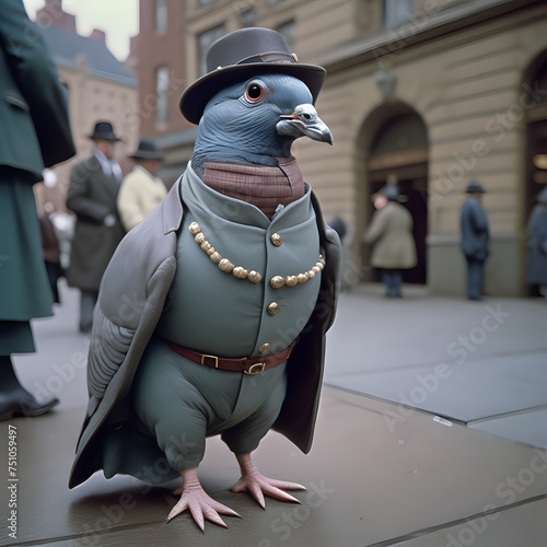 Show me a pigeon dressed up as a detective, 35mm film - generated by ai photo