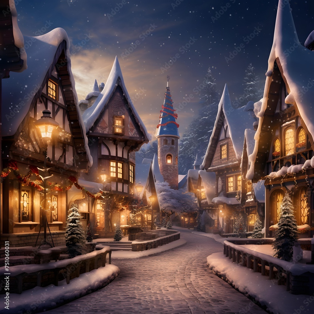 Christmas and New Year holidays background. Christmas street in the old town at night.