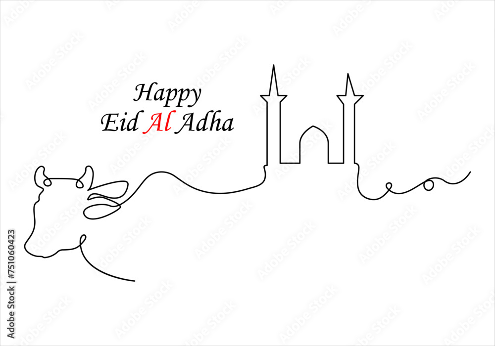 Naklejka premium Continuous one line drawing of eid al adha out line vector art illustration