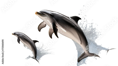 Duo of Graceful Dolphins on Transparent Background