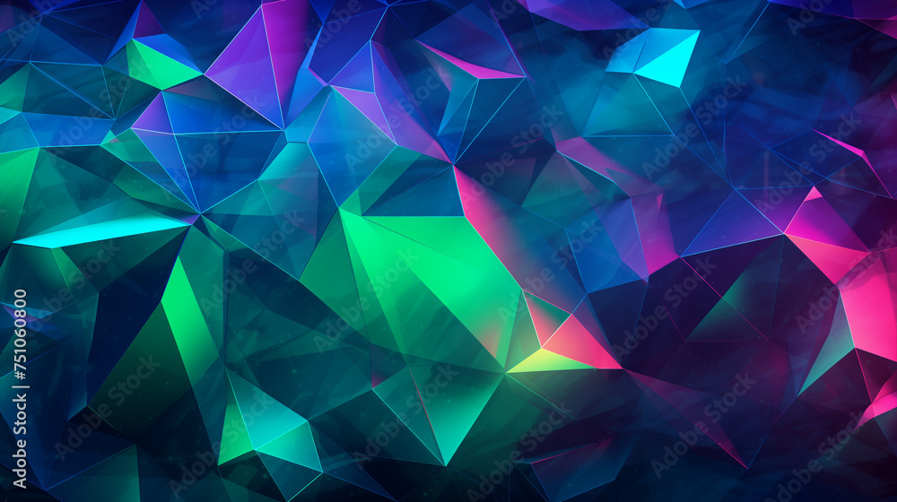 A vibrant abstract background featuring an array of colorful neon triangles creating a dynamic and eye-catching pattern
