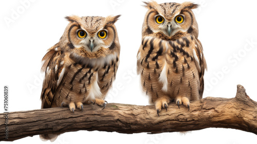 Horned Owl Duo Perched on Transparent Background