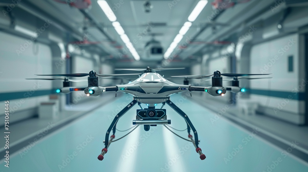 Nextgen emergency department equipped with autonomous medical drones for immediate assistance - obrazy, fototapety, plakaty 