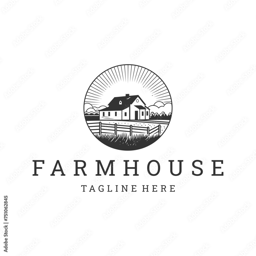 Farm house line art logo icon design template Farm house line art logo icon design template