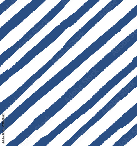 Vector seamless repeat pattern with thick diagonal bias navy and white stripes. Grunge torn edge striping. Versatile striped backdrop, nautical stripe pattern, coastal, Americana blue stripe.