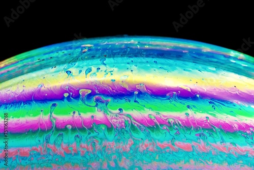 A macro view of a bubble creating a colourful pattern