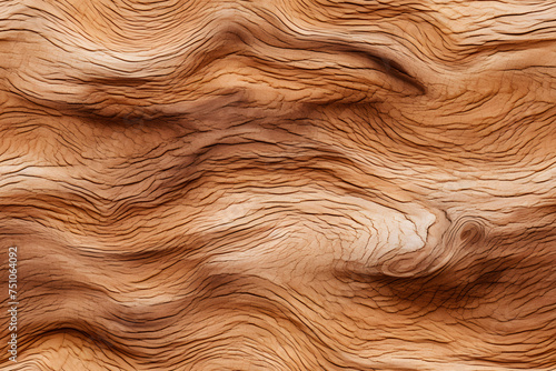 Closeup textured background of dry brown wood with wavy lines and cracks. Old wood surface in nature. Wood grain seamless pattern for interior design
