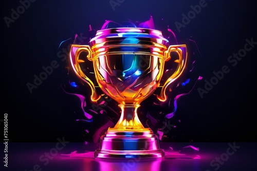 gold trophy cup with neon light e sports championship