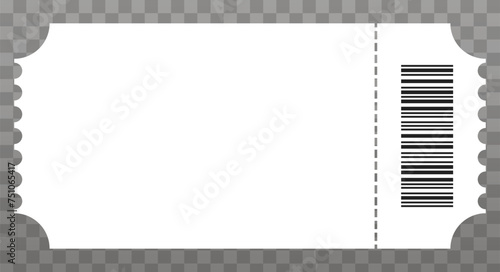 Blank empty white event ticket template. Flat vector illustration isolated on transparent background