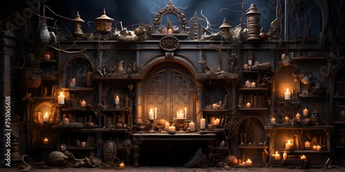 3d rendering of a fantasy medieval magic room with a lot of objects photo